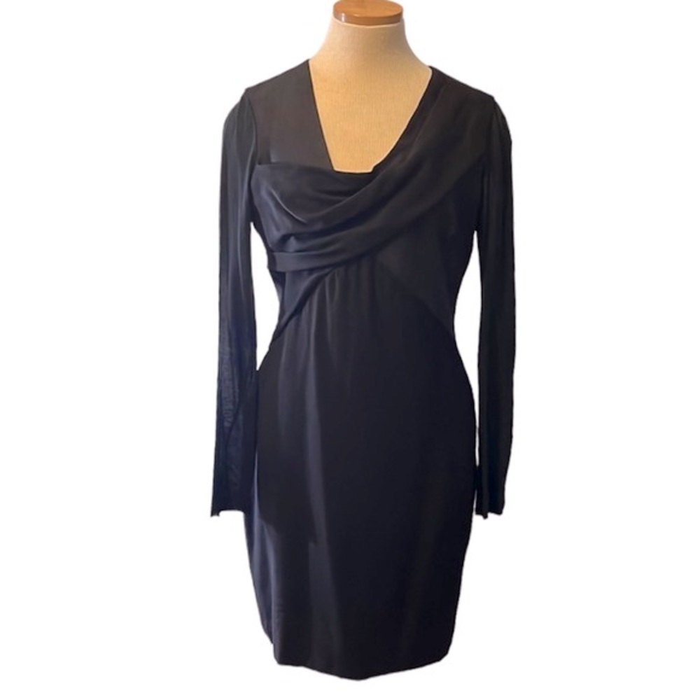 Helmut Lang Draped Pleated Zipper Mini Dress, Black, size 6